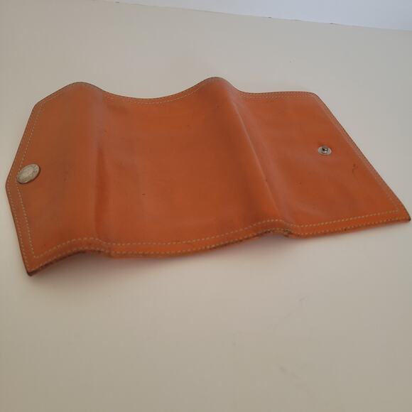 PRADA Orange Leather Logo Button Wallet Medium Envelope Folding Unisex - Picture 9 of 15